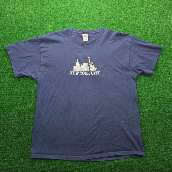 New York City Tshirt Mens 2XL Blue Short‎ Sleeve Embroidered Logo Casual - Picture 1 of 6